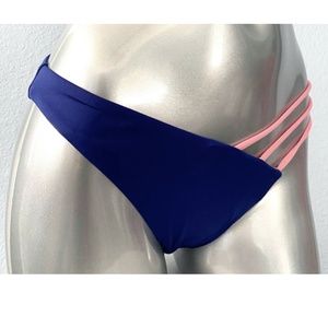 Victorias Secret New Strappy V Front Coastal Marina & Blue Swim Bikini Bottom